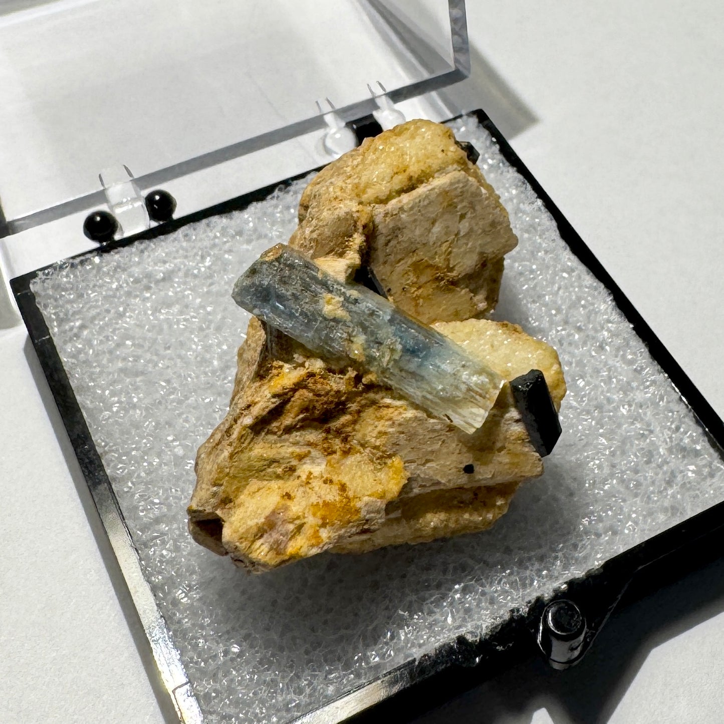 Crystal : Mounted : Natural Aquamarine, Shorl, Feldspar specimen from Namibia