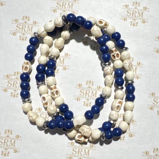 Bracelet : 6mm Skull and Beads, Set of 3, 6¾"