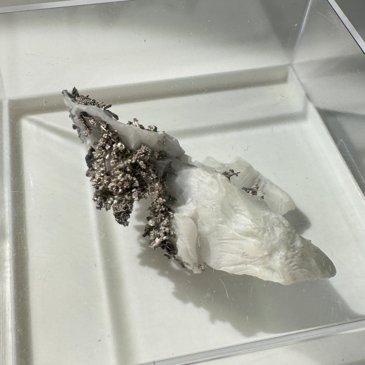 Crystal : Mounted : Native Silver on Calcite Display Specimen