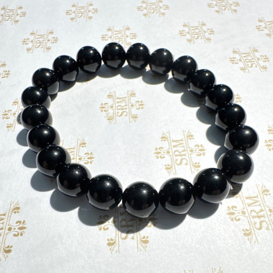 Bracelet : 10mm polished Black Tourmaline, 6.3", 6.5", 7"