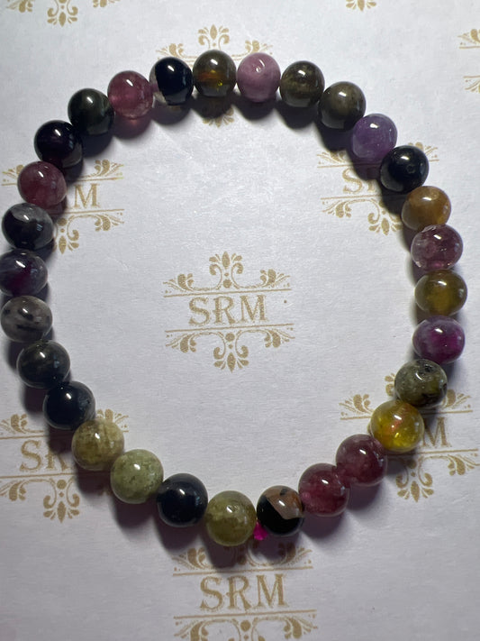 Bracelet : 6mm Multi Color Tourmaline.  6½”.