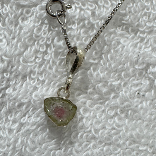 Necklace : 5mm/6mm Watermelon Tourmaline Pendant and 15" Sterling Chain