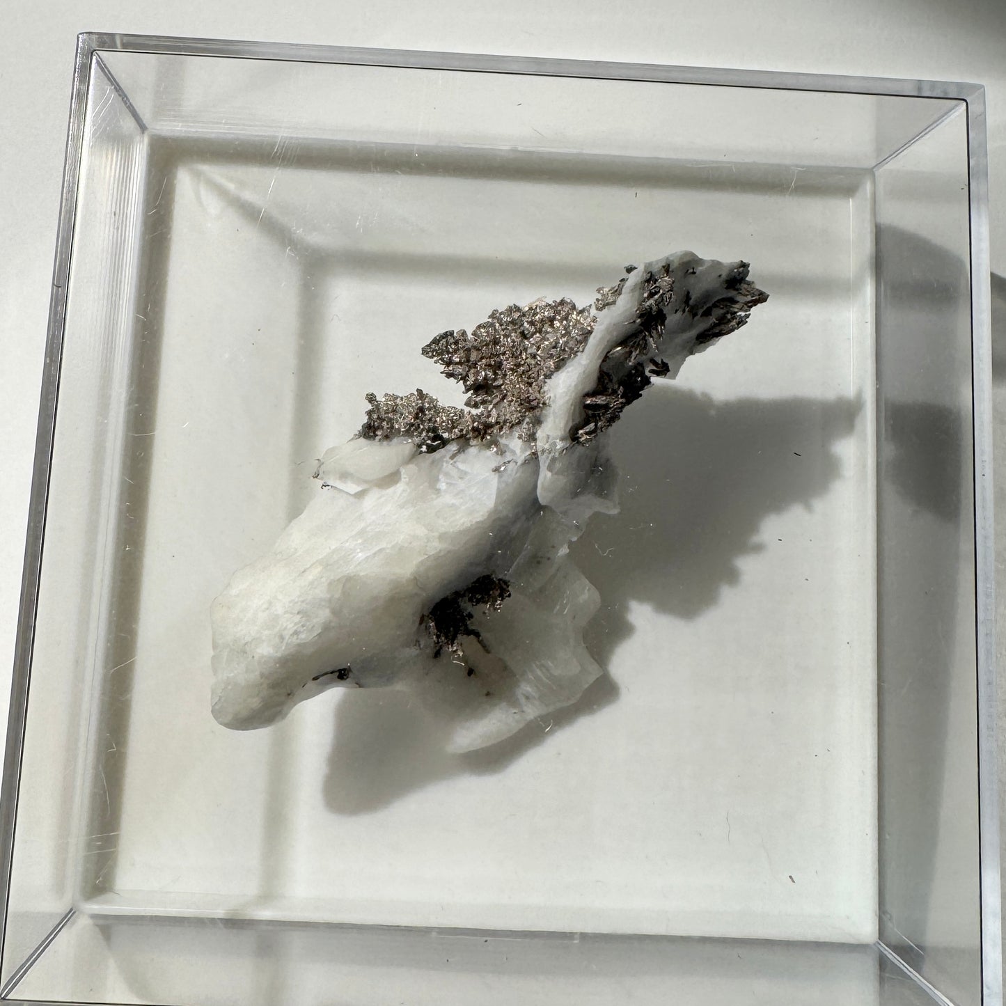 Crystal : Mounted : Native Silver on Calcite Display Specimen