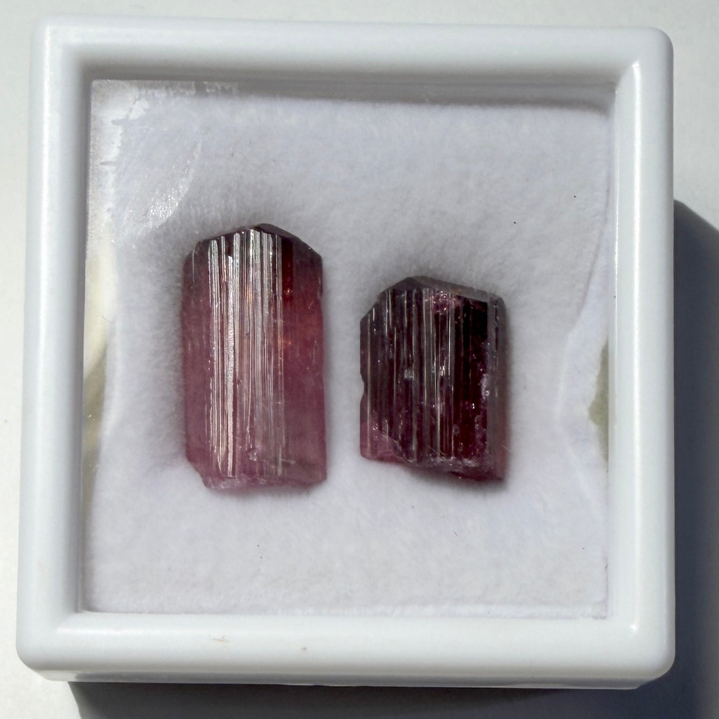 Crystals :  Rubellite Tourmaline, 2 pieces, 2.95gm, in small display box
