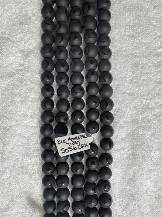 Beads : Black Moon/Stars : Tibetan : 10mm