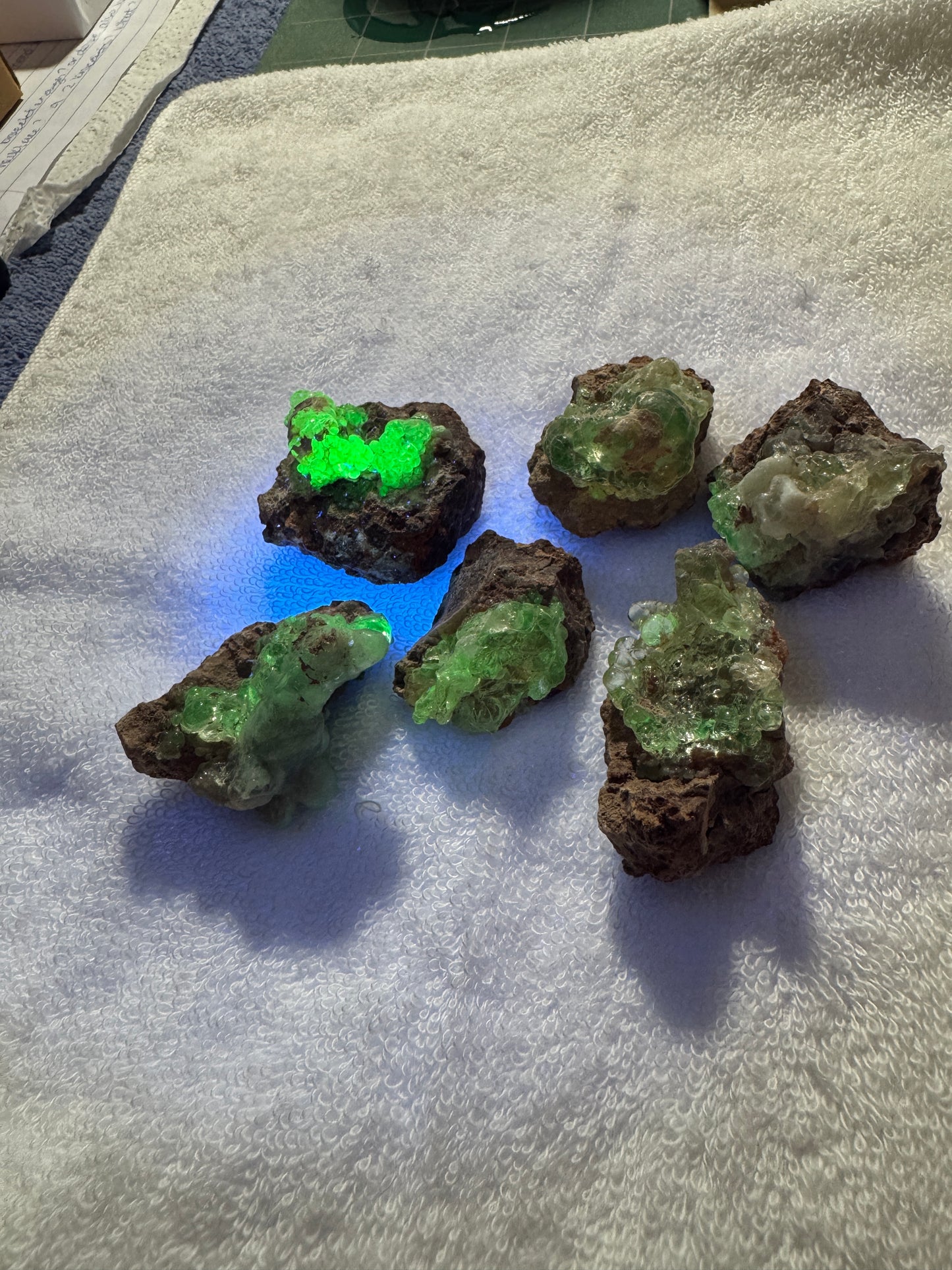 Bulk : Rough : Hyalite Opal on Matrix, 6 pieces, brilliant UV