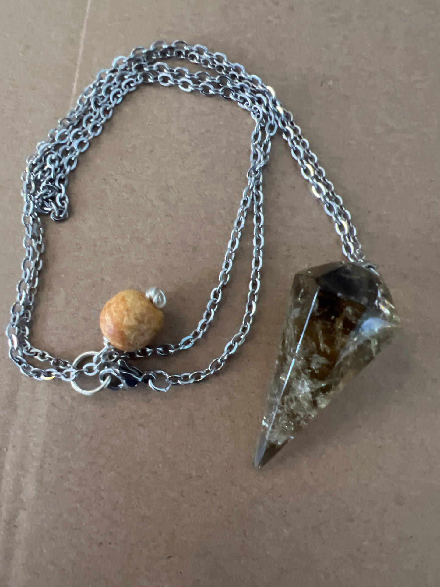 Necklace : Citrine Pendulum Pendant with Palo Santo Bead : Mixed Metal