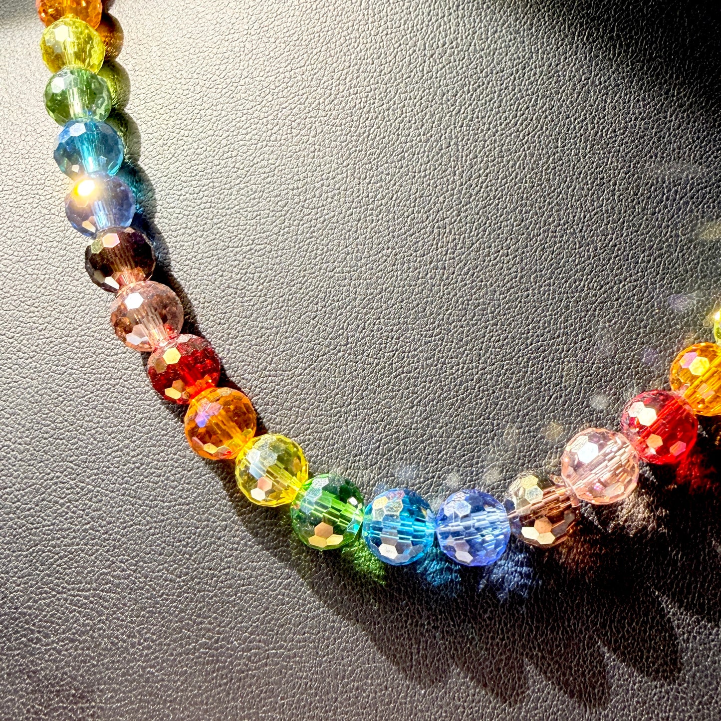 Necklace : 19” 8mm Clear Chakra Beads, Sterling Silver Wire and Clasp