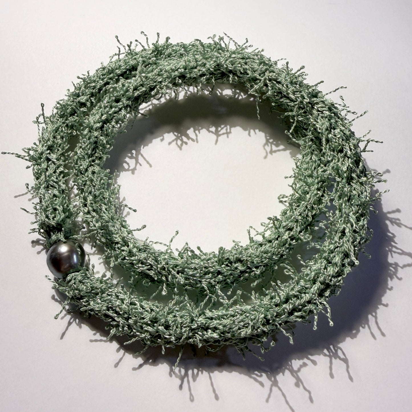 Necklace : 21" and 27" Fuzzy Woven Textile with 11mm Tahitian Pearl