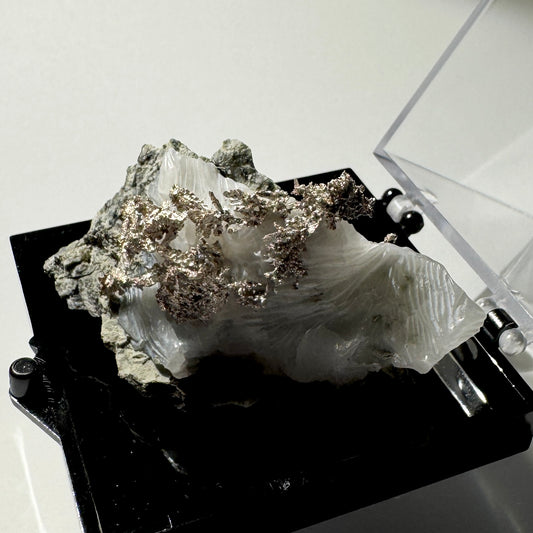 Crystal : Mounted : Native Silver on Calcite Display Specimen