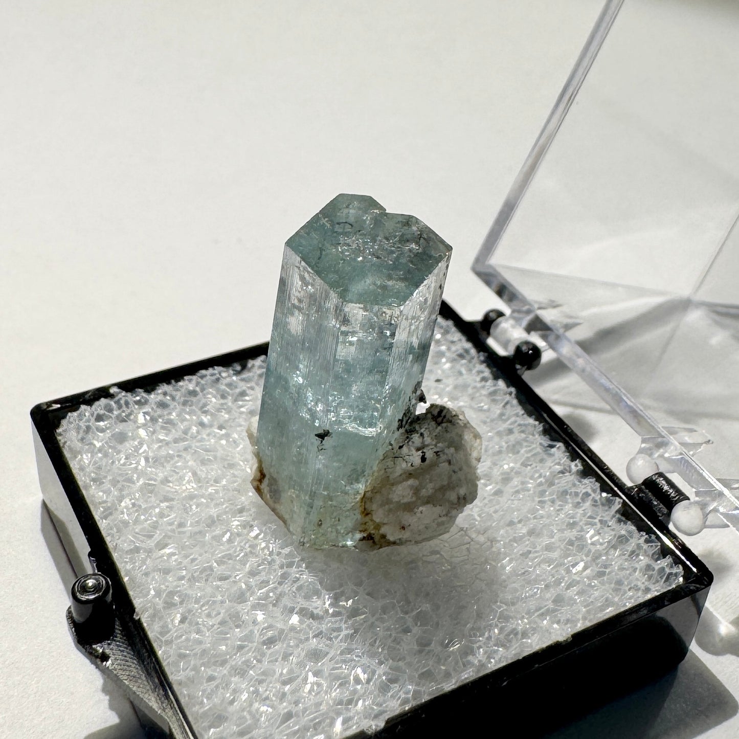 Crystal : Mounted : Natural Aquamarine with Tourmaline inclusions and Feldspar, Namibia, 5g