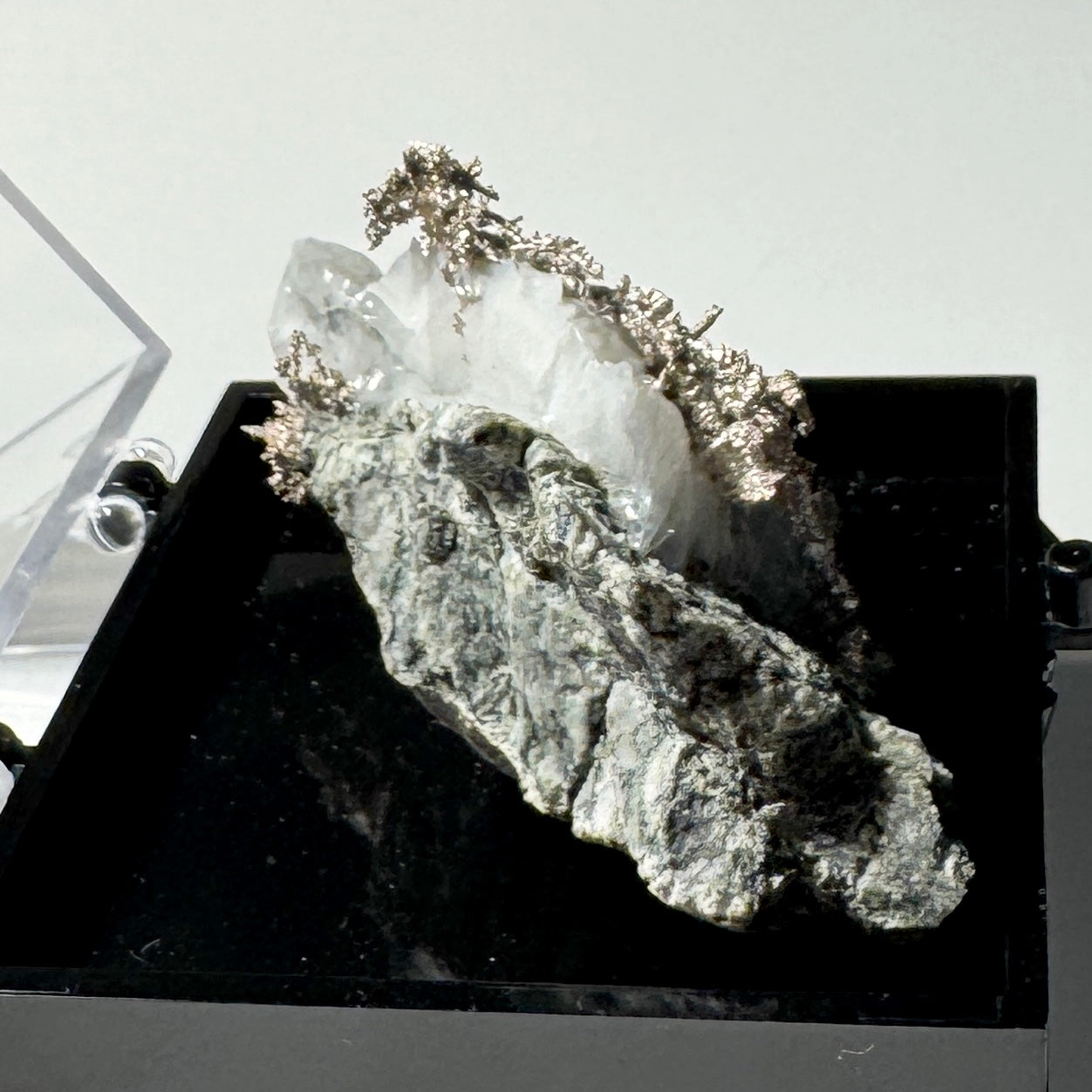 Crystal : Mounted : Native Silver on Calcite Display Specimen