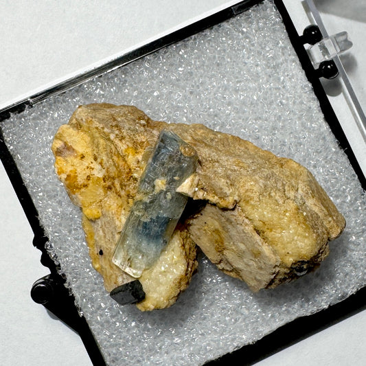Crystal : Mounted : Natural Aquamarine, Shorl, Feldspar specimen from Namibia
