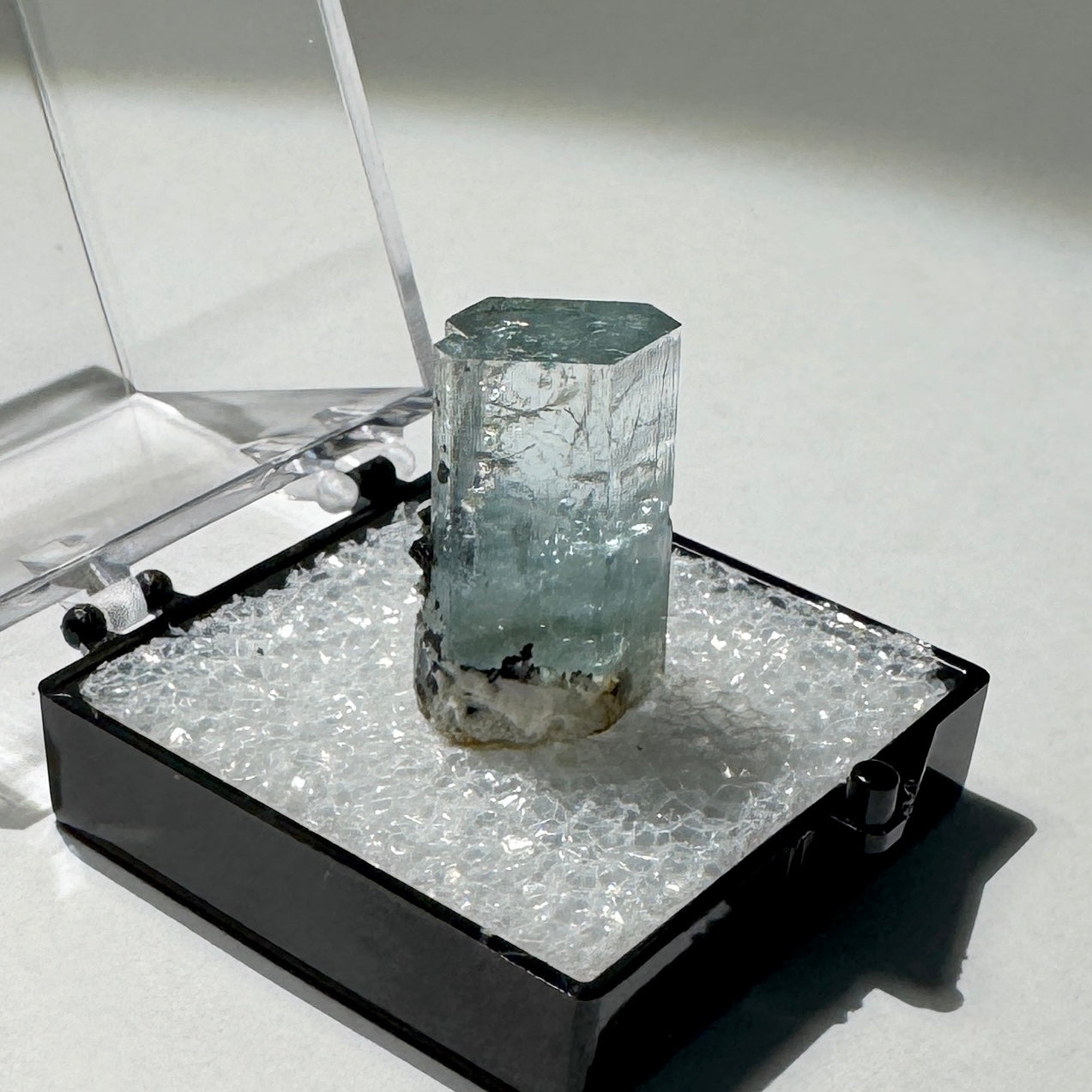 Crystal : Mounted : Natural Aquamarine with Tourmaline inclusions and Feldspar, Namibia, 5g