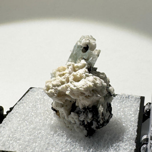 Crystal : Mounted : Natural Aquamarine, Shorl, Feldspar specimen from Namibia, 15g