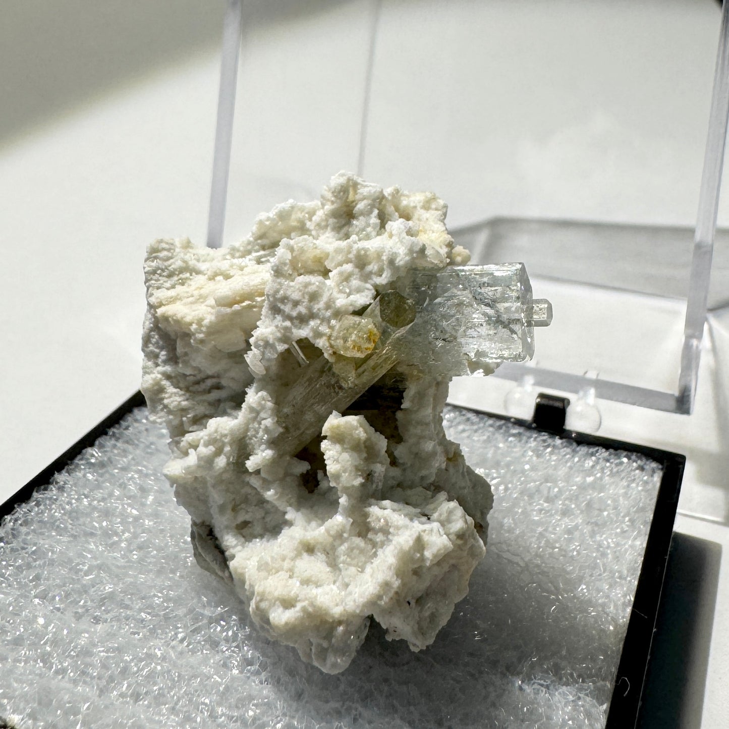 Crystal : Mounted : Natural Aquamarine, Shorl, Feldspar specimen from Namibia