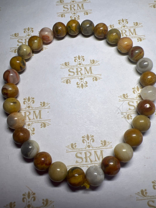 Bracelet : 6mm Crazy Lace Agate, 6½”.