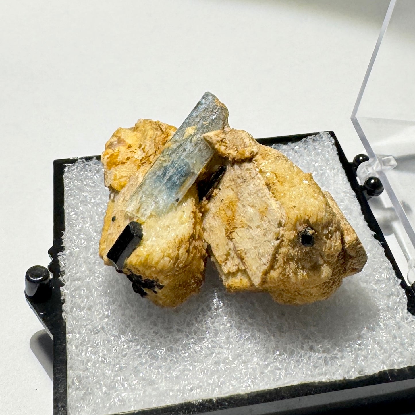Crystal : Mounted : Natural Aquamarine, Shorl, Feldspar specimen from Namibia