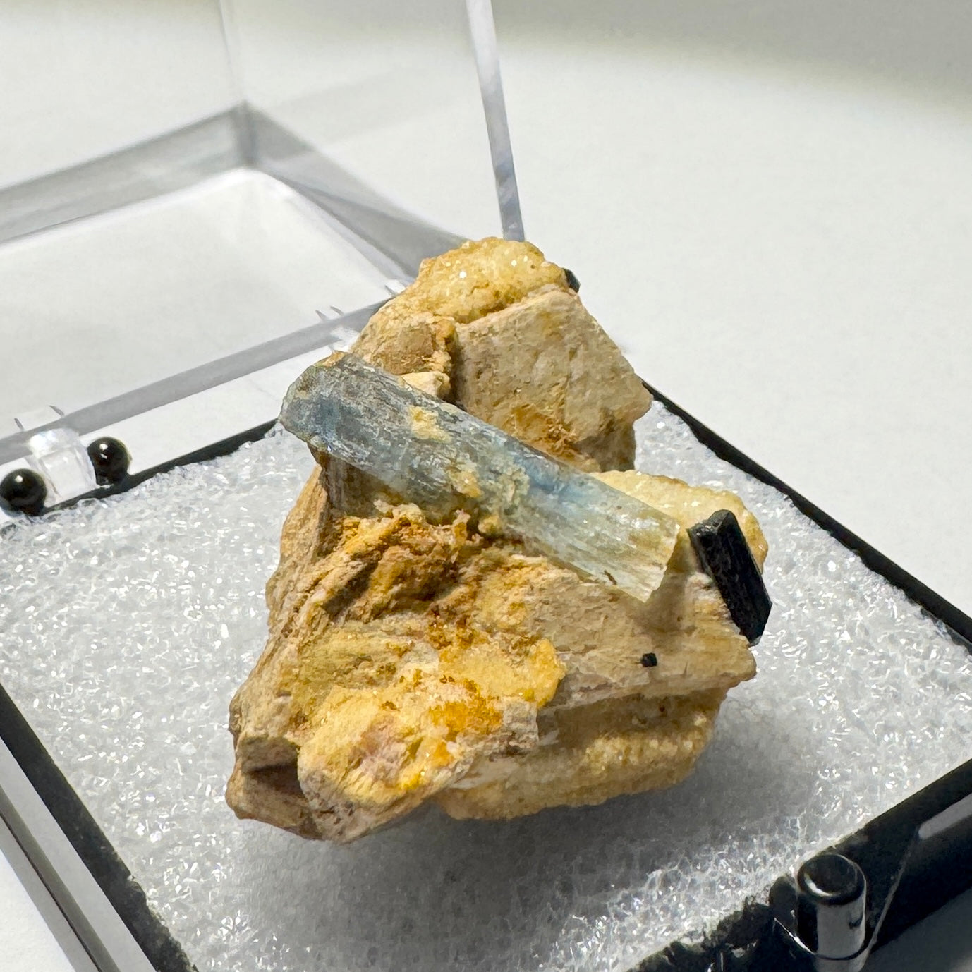 Crystal : Mounted : Natural Aquamarine, Shorl, Feldspar specimen from Namibia