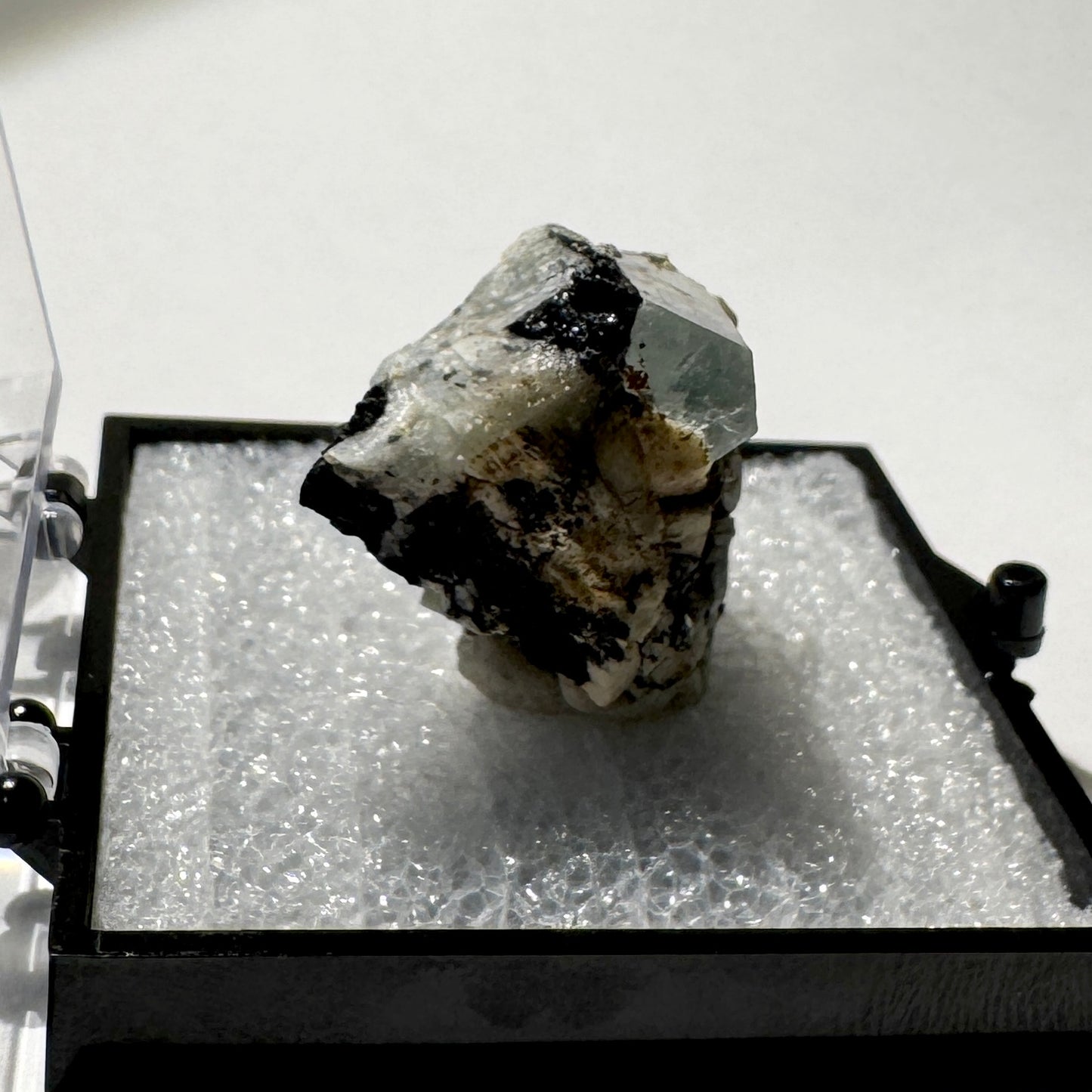 Crystal : Mounted : Natural Aquamarine, Shorl, Feldspar specimen from Namibia