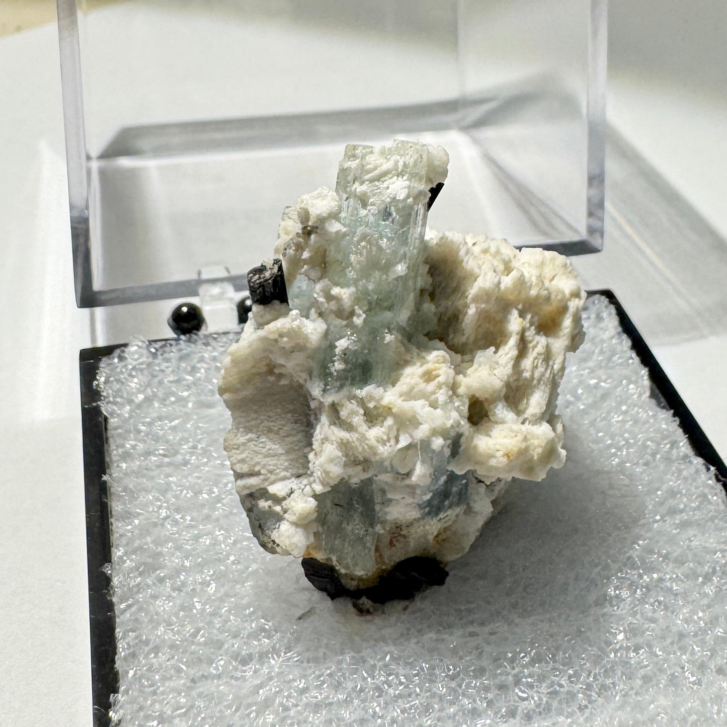 Crystal : Mounted : Natural Aquamarine, Shorl, Feldspar specimen from Namibia, 15g