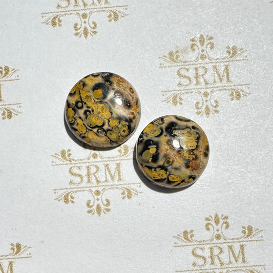Cab : Leopardskin Jasper, Pair, 15mm x 3mm, 15ct