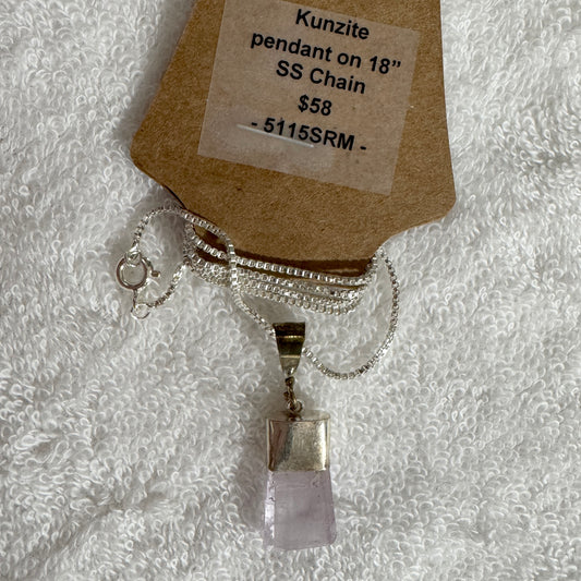 Necklace : Kunzite and Sterling Silver on 18” Chain, medium