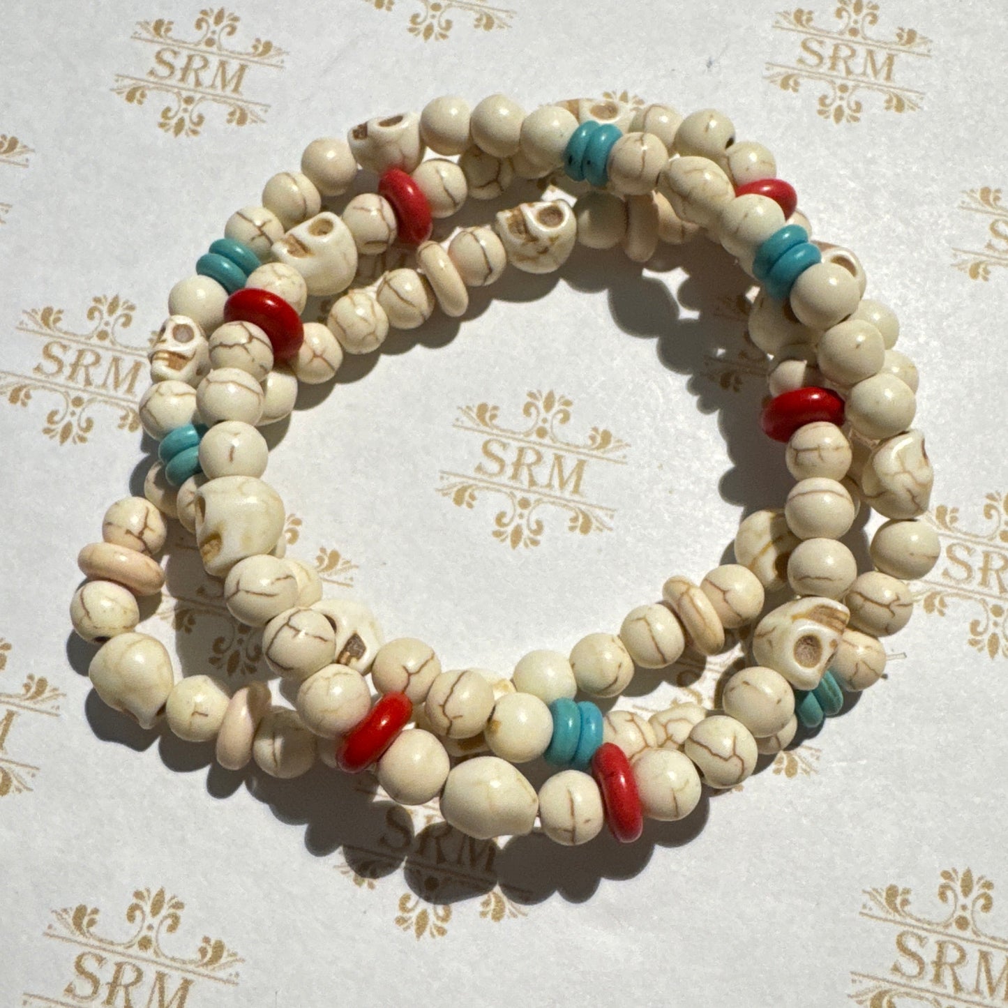 Bracelet : Skull and Beads, Set of 3, 7" to 7½"
