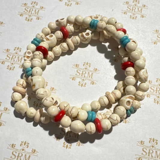 Bracelet : Skull and Beads, Set of 3, 7" to 7½"