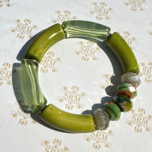 Bracelet : Olive Tones Faceted Acrylic, 7"
