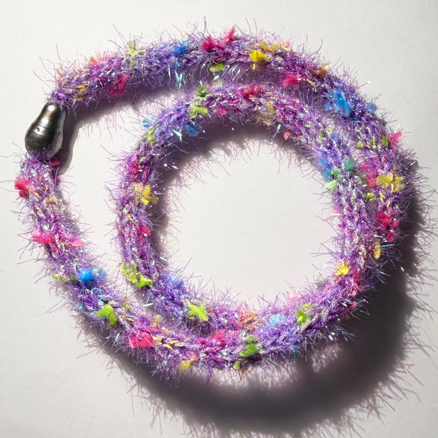 Necklace : 24” Feathery Purple/Lilac Shimmer Strands with 13mm Tahitian Pearl