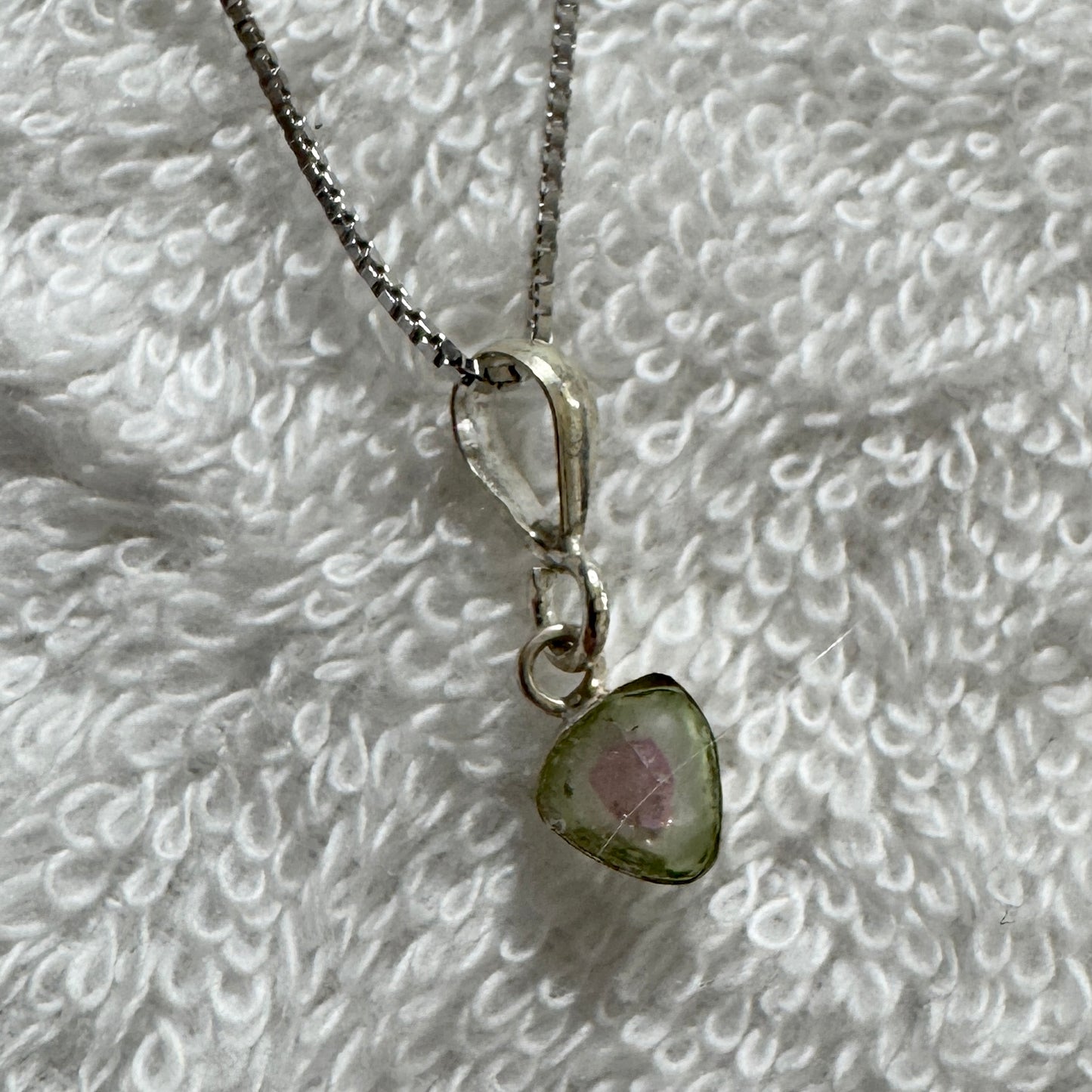 Necklace : 5mm/6mm Watermelon Tourmaline Pendant and 15" Sterling Chain