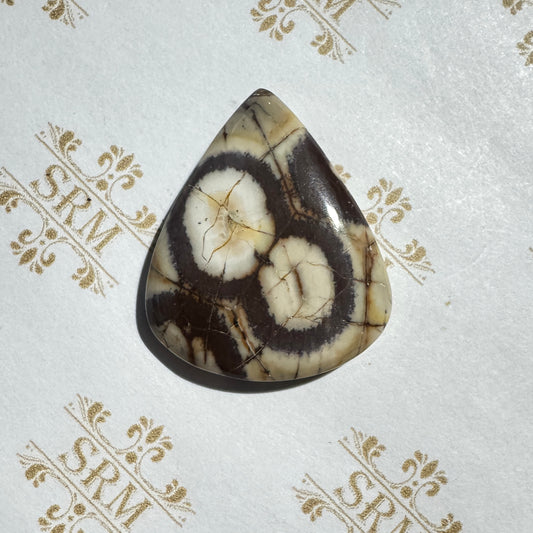 Cab : Bird's Eye Rhyolite, 32mm x 25mm x 4mm, 35ct, Teardrop