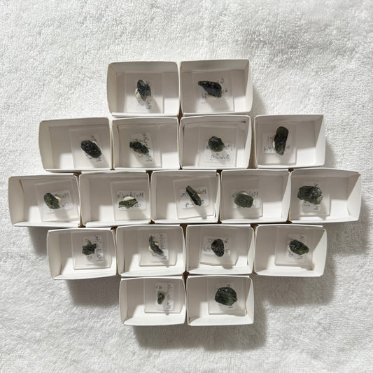 Rough :  Mounted : Moldavite, less than 1 gram