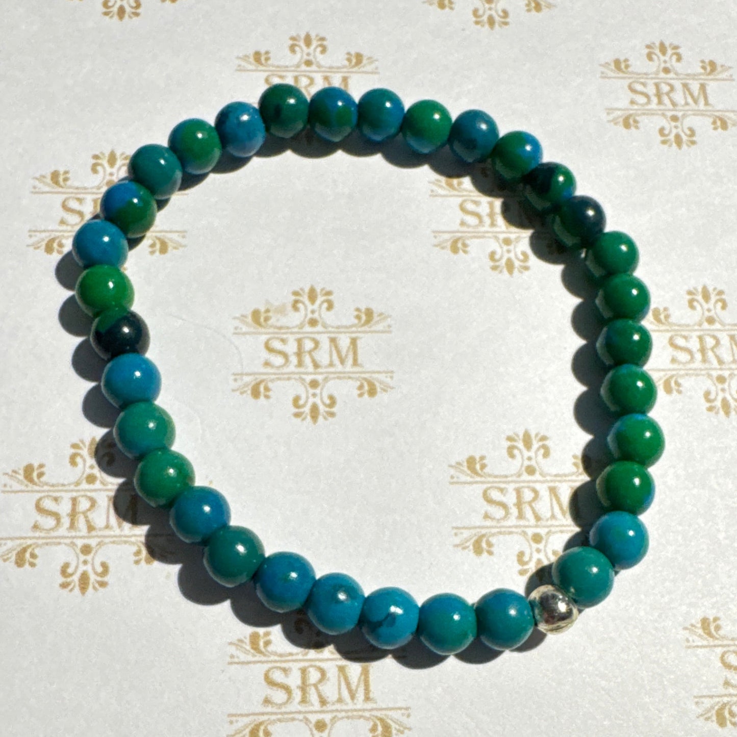 Bracelet : 6mm Malacholla with Silver-plated Bead, 6¾"