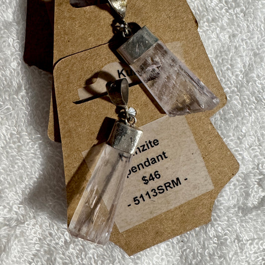 Pendant : Kunzite and Sterling Silver, large