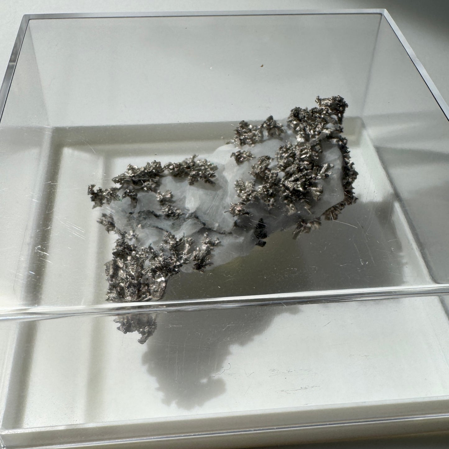 Crystal : Mounted : Native Silver on Calcite Display Specimen