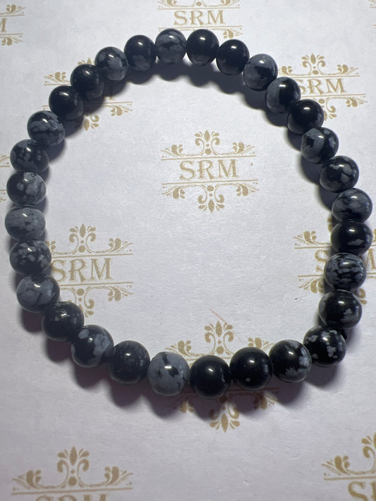 Bracelet : 6mm Snowflake Obsidian : 6¾”