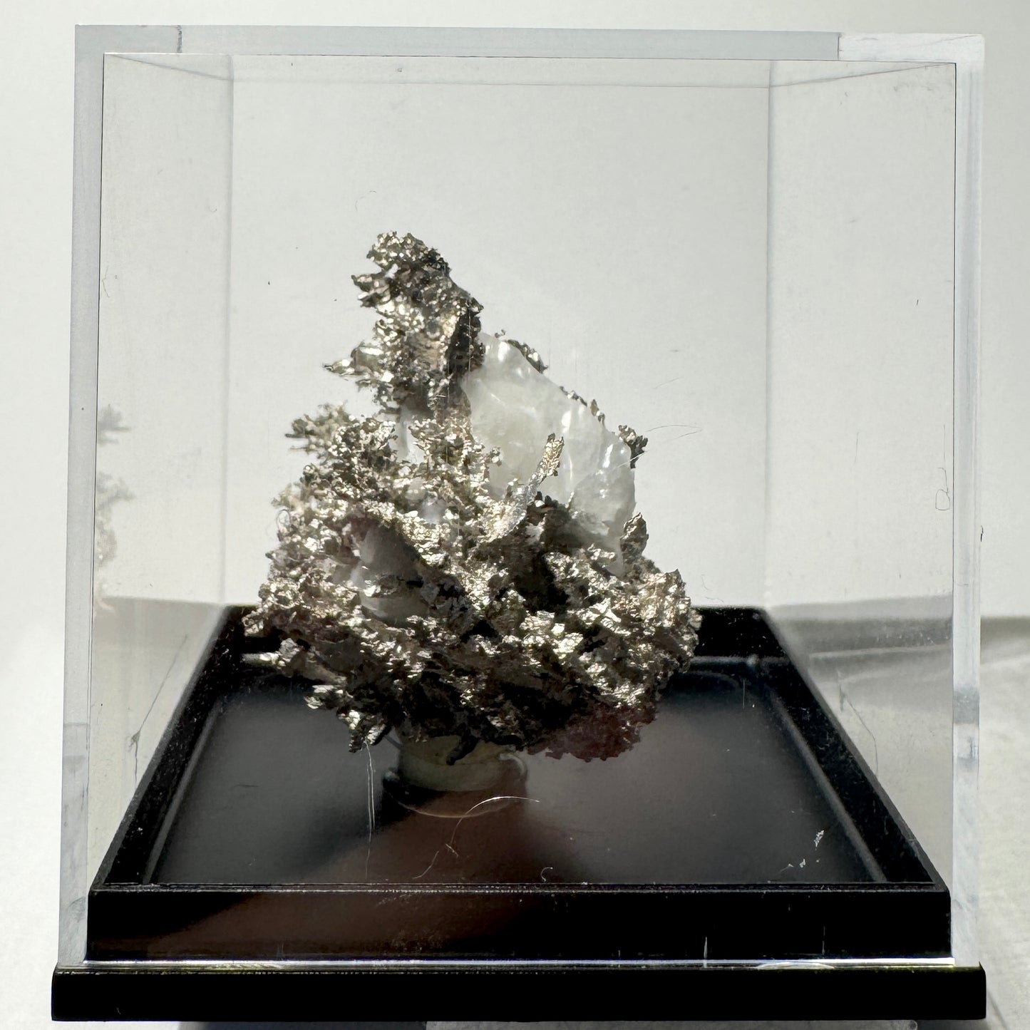 Crystal : Mounted : Native Silver on Calcite Display Specimen