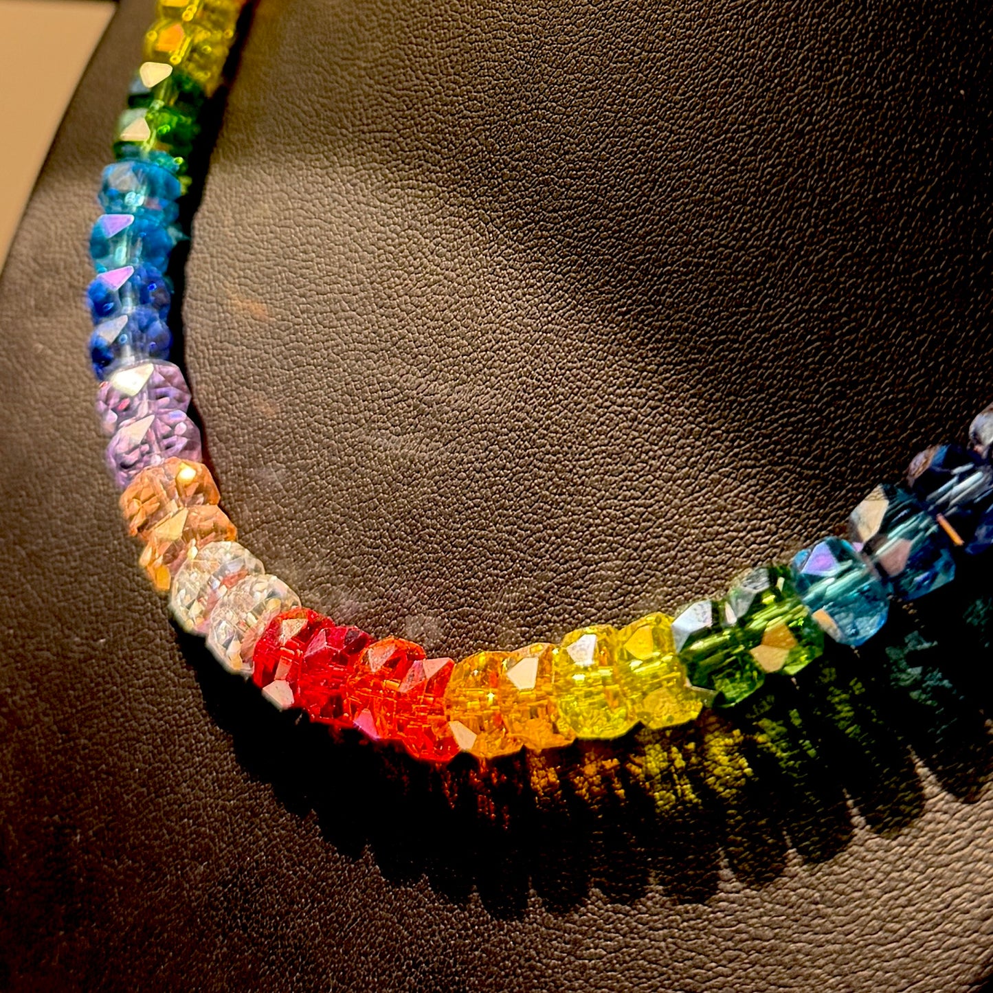 Necklace : 19” Clear Chakra Rondelles, Sterling Silver Wire and Clasp