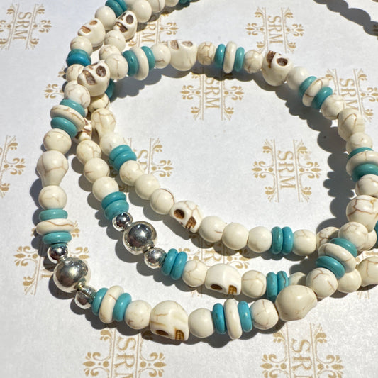 Necklace & Bracelet : 6mm Skulls Set, 24½" and 8"
