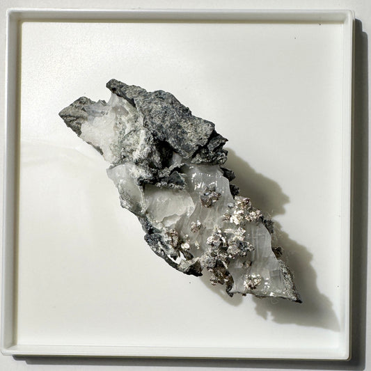 Crystal : Mounted : Native Silver on Calcite Display Specimen
