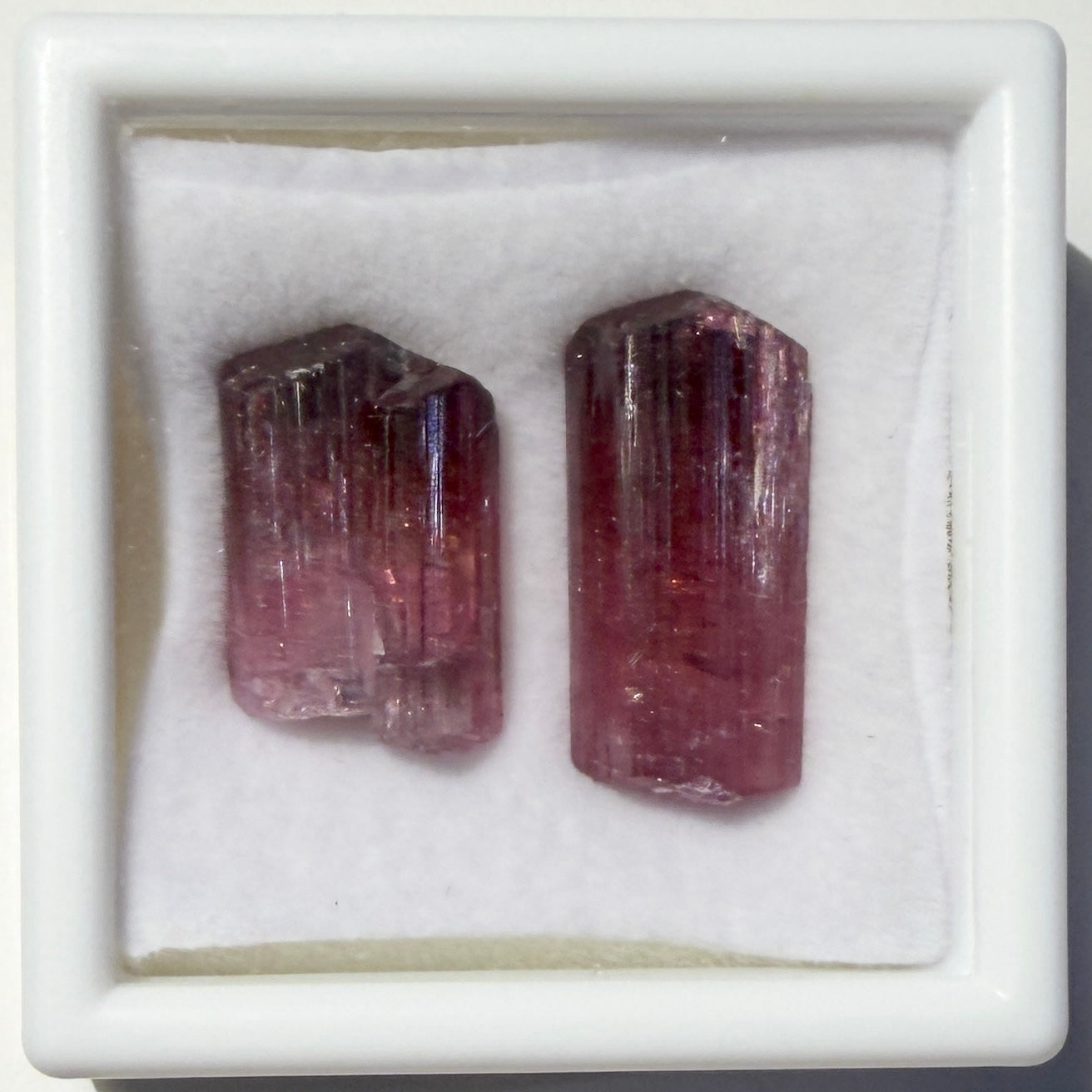 Crystals :  Rubellite Tourmaline, 2 pieces, 5.84gm, in small display box