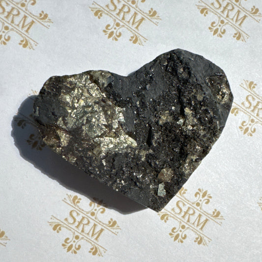 Carved : Pyrite in Basalt Heart, ~2"x1½"x½"