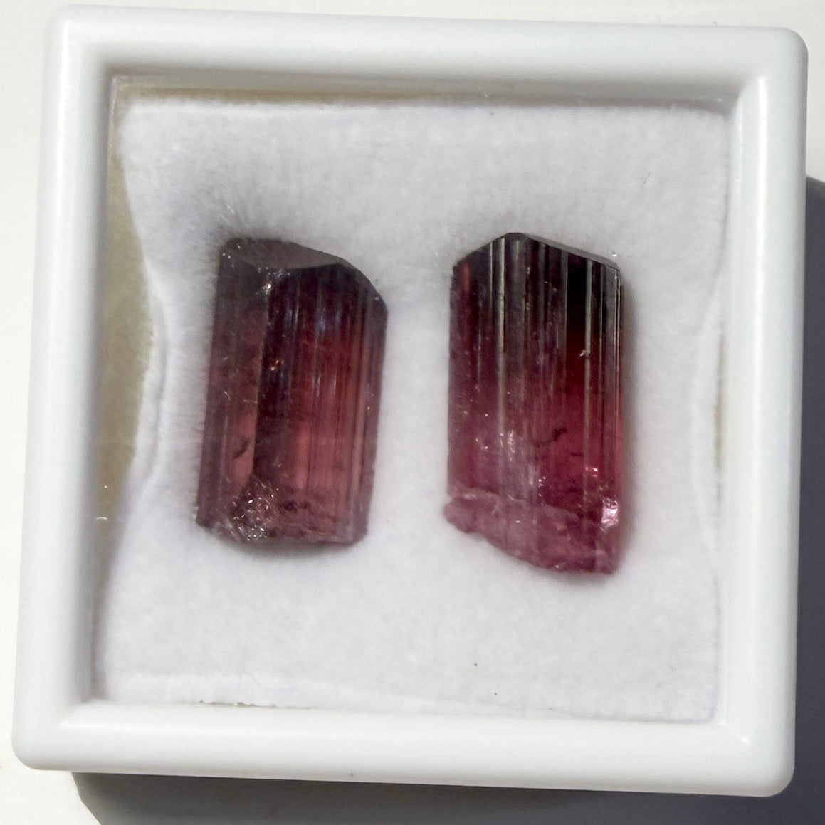 Crystals :  Rubellite Tourmaline, 2 pieces, 4.26gm, in small display box
