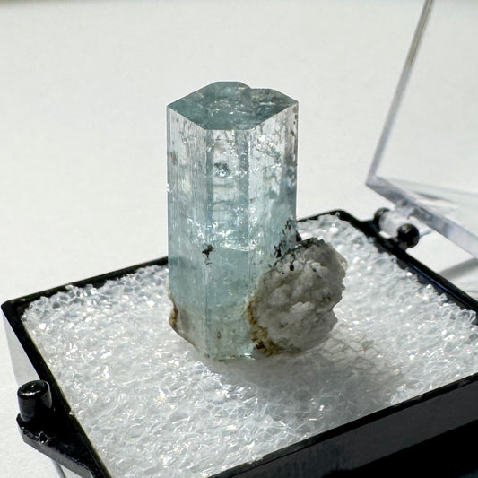 Crystal : Mounted : Natural Aquamarine with Tourmaline inclusions and Feldspar, Namibia, 5g