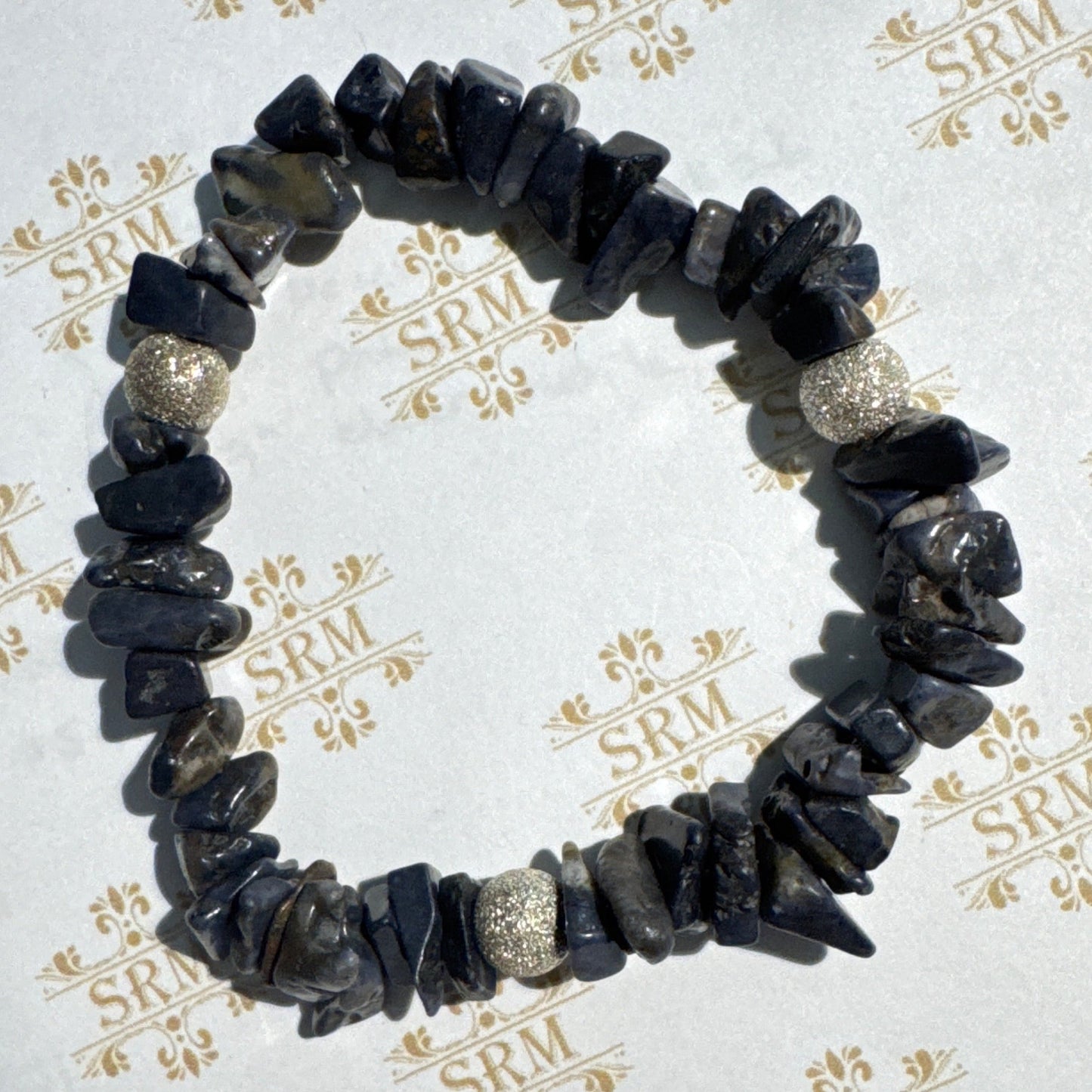 Bracelet : Chips : Sapphire with Silver Beads, 6¾"