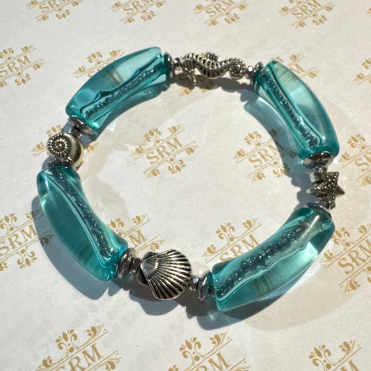 Bracelet : 'Under the Sea', Green, ~7¼"