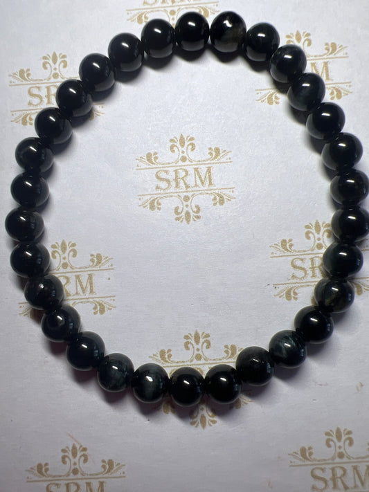 Bracelet : 6mm Blue Tigers Eye (Hawks Eye), 6½".