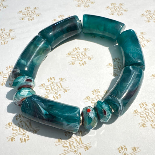 Bracelet : Blue/Green "Acrylic Gemstone", Acrylic Tubes, ~7"